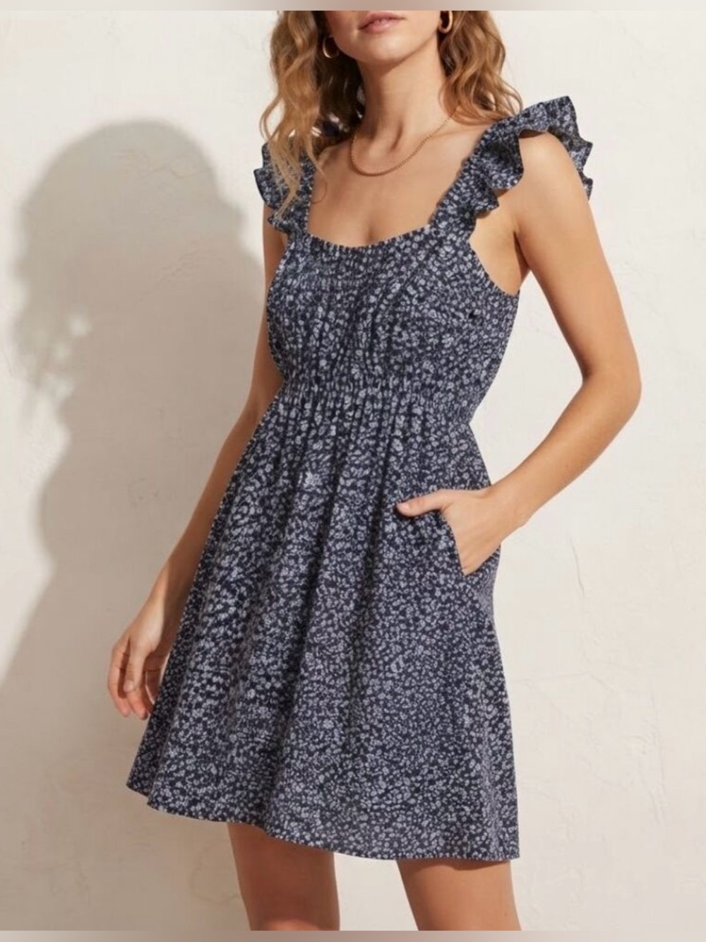 Abercrombie & Fitch Navy Blue Floral Ruffle Strap Mini Dress Size M